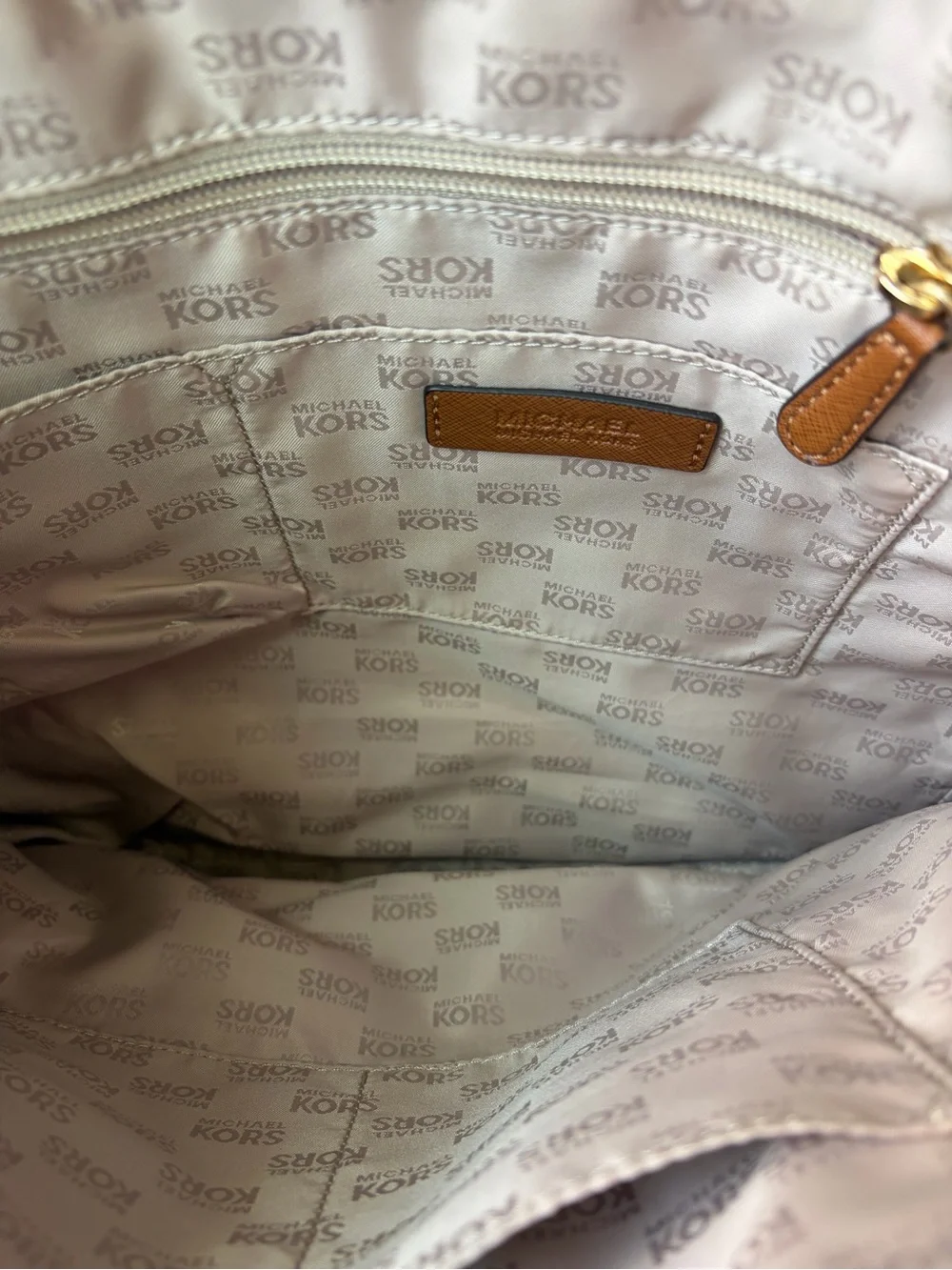 Michael Kors Signature Logo Medium Buckle Strap Tote Bag Brown Signature Canvas